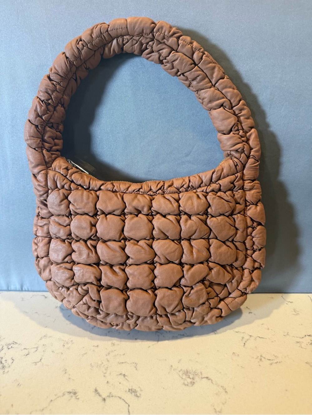 Quilted Padded Shoulder Bag in Brown